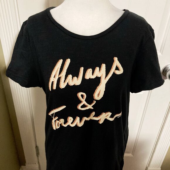 GARCIA Always & Forever sparkly graphic font black t-shirt ~  MEDIUM LARGE tee - Picture 3 of 14